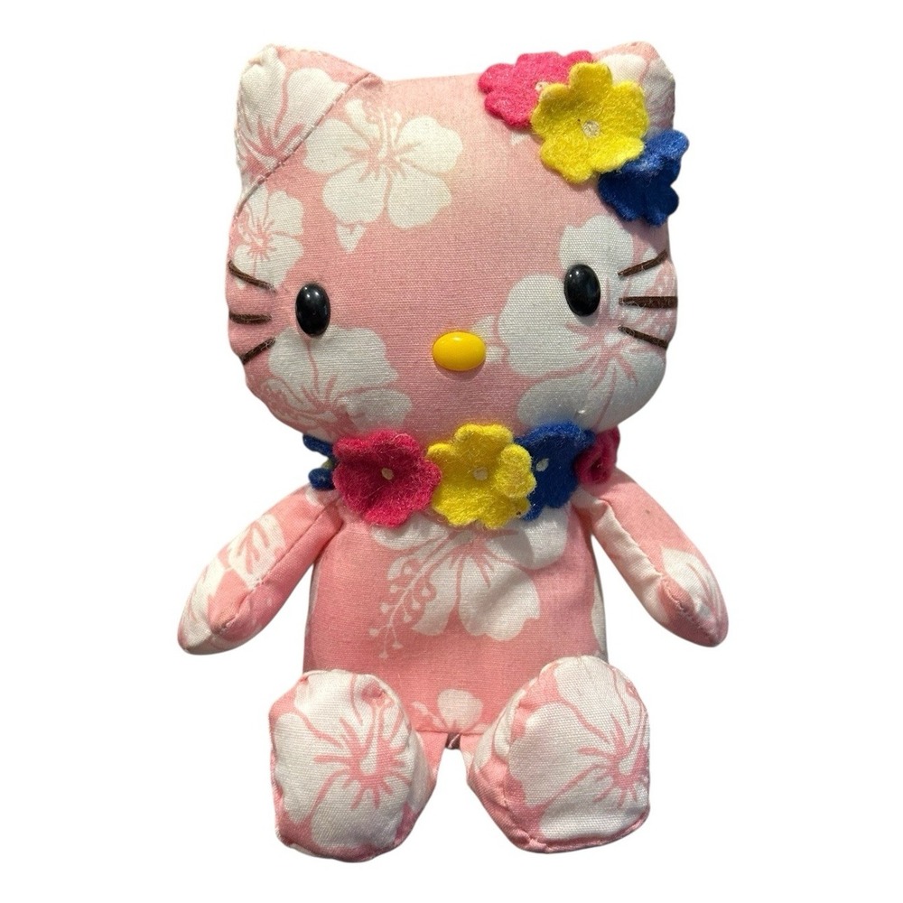 Sanrio Hello Kitty Pink‎ Floral Aloha Pattern Hawaiian Flowers Plush Plushie